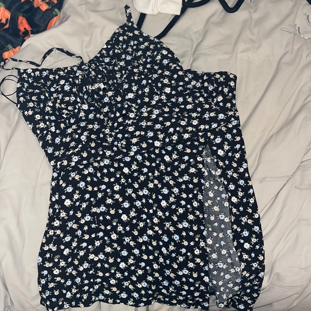 Aéropostale Black Floral Midi Dress with Slit